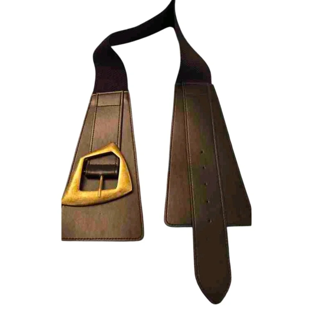 Womens‎ Wide Asymmetric Waist Belt Chocolate Brown Faux Leather Geometric Buckle